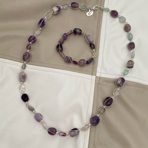 Handcrafted Amethyst and Fluorite Wire Wrapped Set